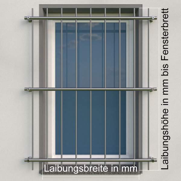 Maßangabe, Fenstergitter vor der Laibung